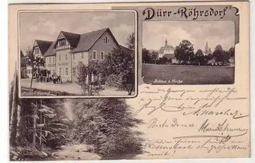 48466 Ak Dürr-Röhrsdorf Müllers Gasthof, Schloss & Kirche 1909