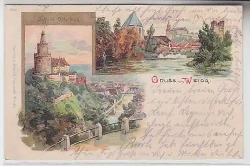 61488 Ak Lithographie Gruß aus Weida Schloss Osterburg 1903