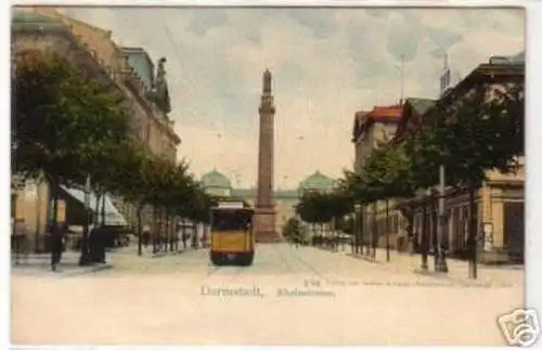 09407 Ak Darmstadt Rheinstraße mit Straßenbahn um 1900