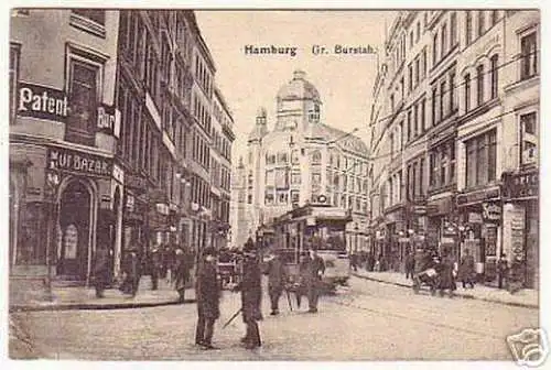 05045 Ak Hamburg Gr. Burstah. mit Straßenbahn 1906