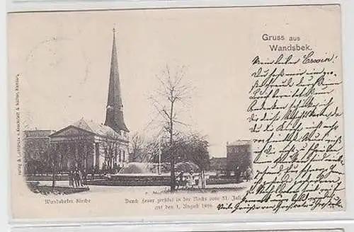 63045 AK Gruss aus Wandsbek Wansbeker Kirche durch Feuer zerstört 1898