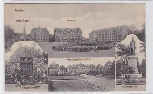 47122 AK Arolsen - Kath. Kirche, Kaserne, Residenzschloß & Denkmal 1916