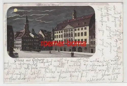 71131 Mondscheinkarte Gruss aus Coburg Marktplatz mit Rathaus 1900