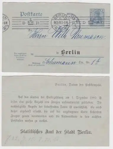 57820 Ganzsachen Postkarte P63 Zudruck Statistisches Amt der Stadt Berlin 1906