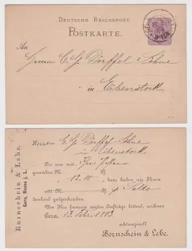 59495 DR Ganzsachen Postkarte P12 Zudruck Bornschein & Lebe Gera Reuss j. Linie