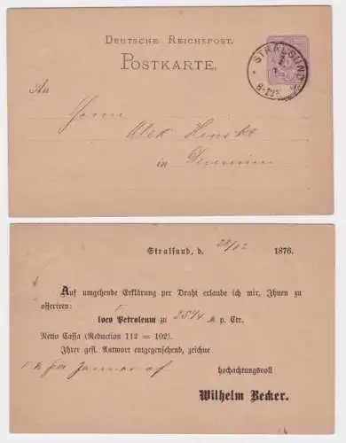 62749 DR Ganzsachen Postkarte P10 Zudruck Wilhelm Becker Stralsund 1876