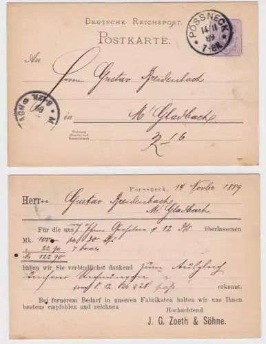 62387 DR Ganzsachen Postkarte P18 Zudruck J.G. Zoeth & Söhne Pössneck 1889