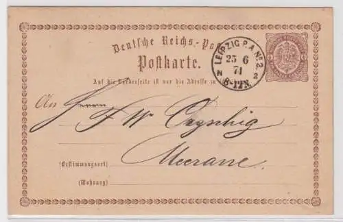 96977 DR Ganzsachen Postkarte P1 Leipzig nach Meerane 1874