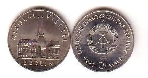 DDR Gedenk Münze 5 Mark Nikolaiviertel Berlin 1987