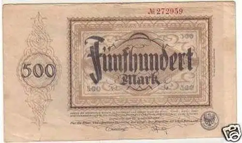 Banknote Inflation 500 Mark Stadt Dortmund 20.09.1922