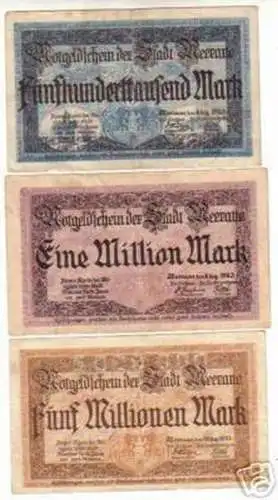 3 Banknoten Inflation Stadt Meerane 1923