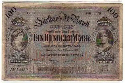 Banknote 100 Mark Sächsische Bank Dresden 1911