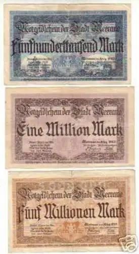 3 Banknoten Inflation Stadt Meerane 1923