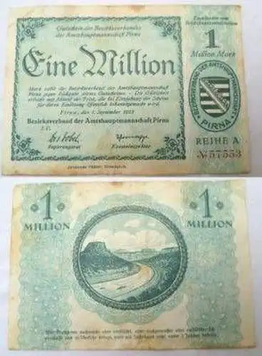 Banknote Inflation Amtshaupt. Pirna 1 Million Mark 1923