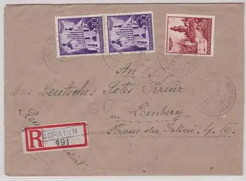 907972 R-Brief mit Briefmarken Generalgouvernement Zopatyn Galizien 1942