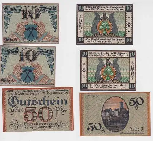 2 x 10 und 50 Pfennig Banknoten Notgeld Stadt Borna gültig bis 1919 (148331)