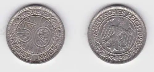 50 Pfennig Nickel Münze Weimarer Republik 1928 A f.vz (139888)