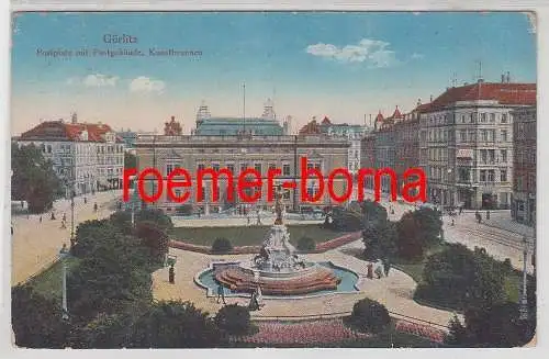 78513 Feldpost Ak Görlitz Postplatz mit Postgebäude, Kunstbrunnen 1917