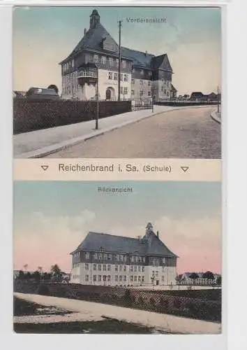 93380 AK Reichenbrand in Sachsen - Schule, Vorder- und Rückansicht um 1910