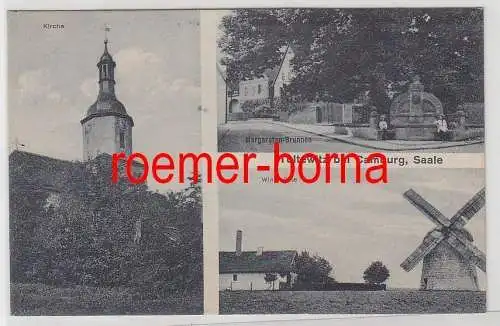 78114 Mehrbild Ak Tultewitz bei Camburg Saale Windmühle, Kirche, Bürgerbrunnen