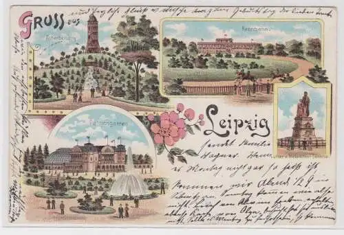 71825 AK Lithographie Gruss aus Leipzig Rennbahn Scherbelberg Palmengarten 1905