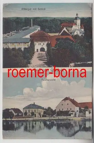 77024 Mehrbild Ak Gruß aus Glaubitz Rittergut mit Schloß, Teichansicht um 1920