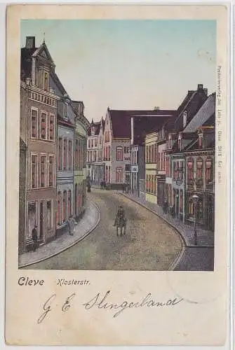 94355 Ak Cleve - Straßenansicht Klosterstraße gemalt, leuchtende Fenster, 1901