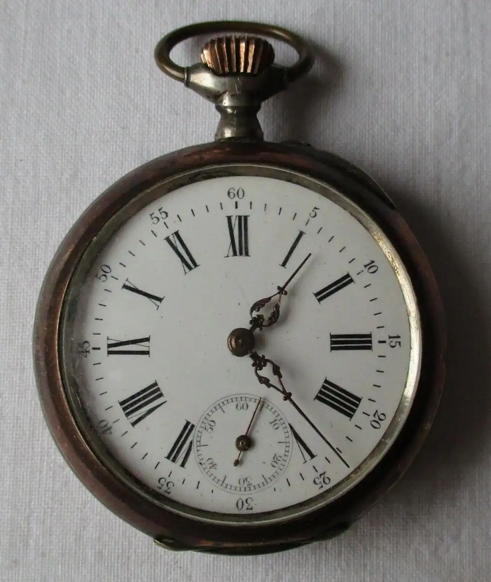 elegante Lépine Herren Taschenuhr 800er Silber Pferdegravur um 1900 (121276) 0