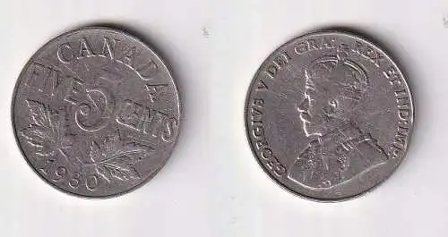 5 Cents Kupfer Nickel Münze Kanada Canada Georg V. 1930 ss (167182)