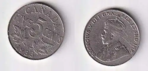 5 Cents Kupfer Nickel Münze Kanada Canada Georg V. 1933 ss (167153)