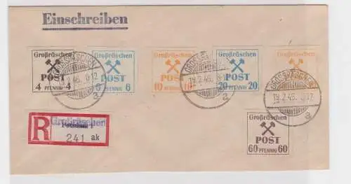 52724 Einschreibebrief Lokalausgabe Großräschen 1946 Mi 32 + 34 + 36 + 38 + 40