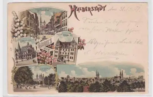 908178 Lithographie Ak Gruss aus Halberstadt - Kreishaus, Hauptsteueramt usw.