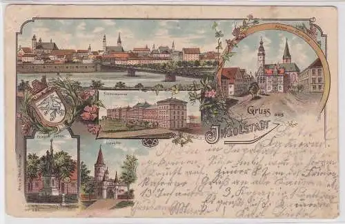 900465 Lithografie AK Gruss aus Ingolstadt - Friedenskaserne, Kreuzthor, Rathaus