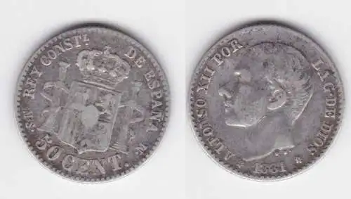 50 Centavos Silber Münze Spanien 1881 ss (119031)