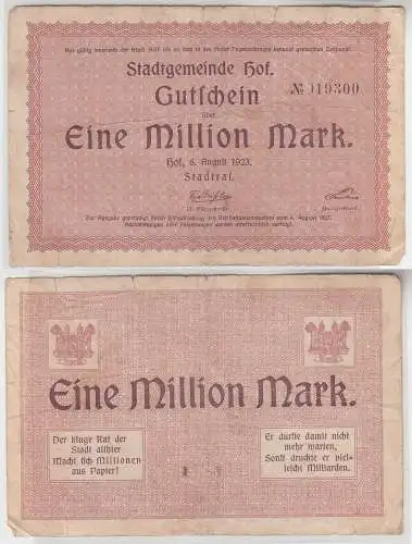 1 Million Mark Banknote Inflation Stadtgemeinde Hof 6.August 1923 (111209)