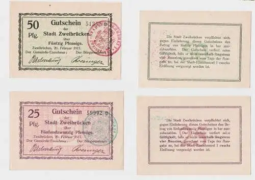 25 & 50 Pfennig Banknoten Notgeld Stadt Zweibrücken 1917  (133178)