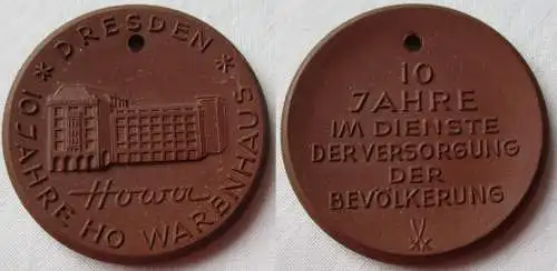 DDR Porzellan Medaille 10 Jahre HO-Warenhaus Dresden HOWA (156830)