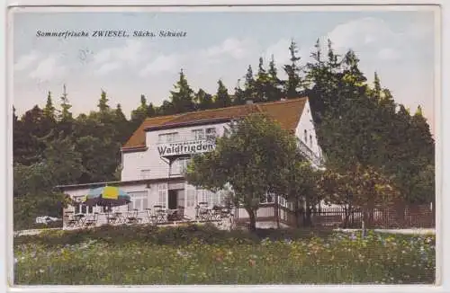 900910 Ak Sommerfrische "Waldfrieden-Baude" Zwiesel sächs. Schweiz 1930