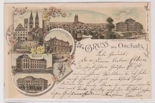 99721 Ak Lithographie Gruß aus Oschatz Bürgerschule usw. 1897