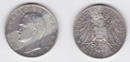 3 Mark Silbermünze Bayern König Otto 1910 Jäger 47 ss+ (127238)