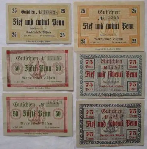 Je 2 x 25,50 & 75 Pfennig Banknoten Notgeld Gemeinde Büsum 1.7.1921 (145528)