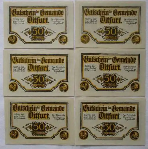 6 Banknoten Notgeld Gemeinde Ditfurt 1921 (143060)