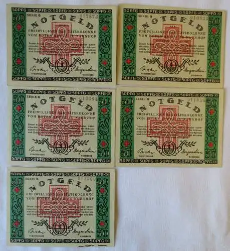 5 x 50 Pfennig Banknoten Notgeld Naunhof Freiwillige Sanitätskolonne (164973)