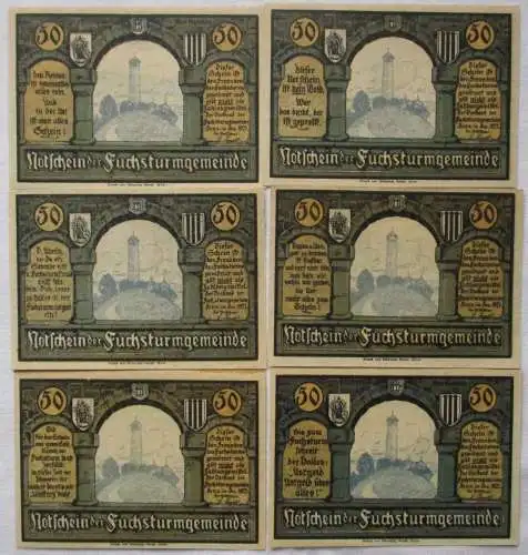 6 x 50 Pfennig Banknoten Notgeld Jena Fuchsturmgemeinde Dez. 1921 (116968)