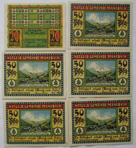 20 & 5 x 50 Pfennig Banknoten Notgeld Gemeinde Manebach Dez. 1921 (140899)