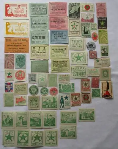 68 ältere Reklame Marken Werbe Vignetten Thema Esperanto um 1920 (141324)