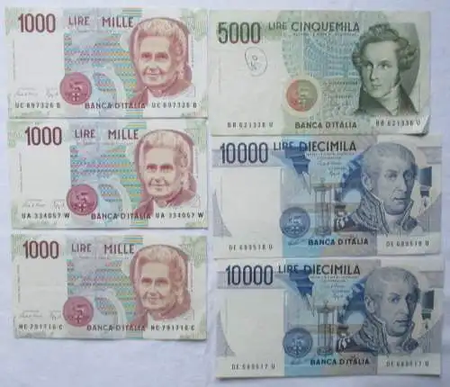 1000 bis 10000 Lire 6 x Banknoten Italien 1984 bis 1990 (160925)