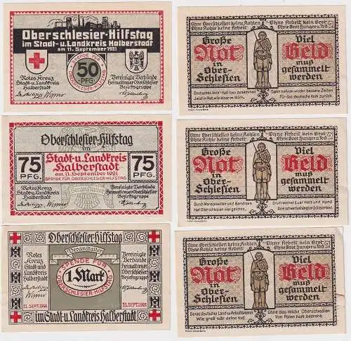 3 Banknoten Notgeld Oberschlesier Hilfstag Landkreis Halberstadt 1921 (135627)