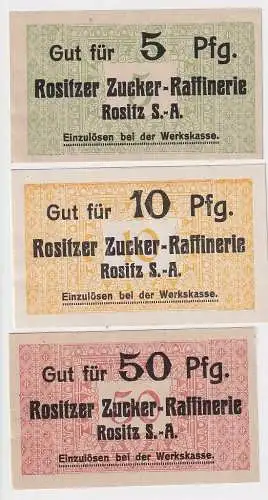 5, 10 & 50 Pfennig Banknoten Notgeld Rositzer Zucker Raffinerie (131587)