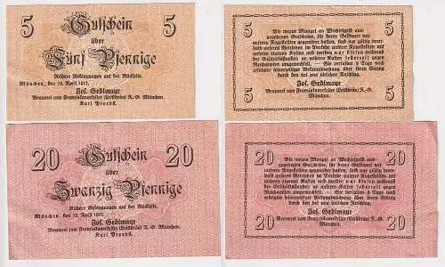 5 & 20 Pfennig Banknoten Notgeld München Brauerei Franziskanerkeller  (139022)